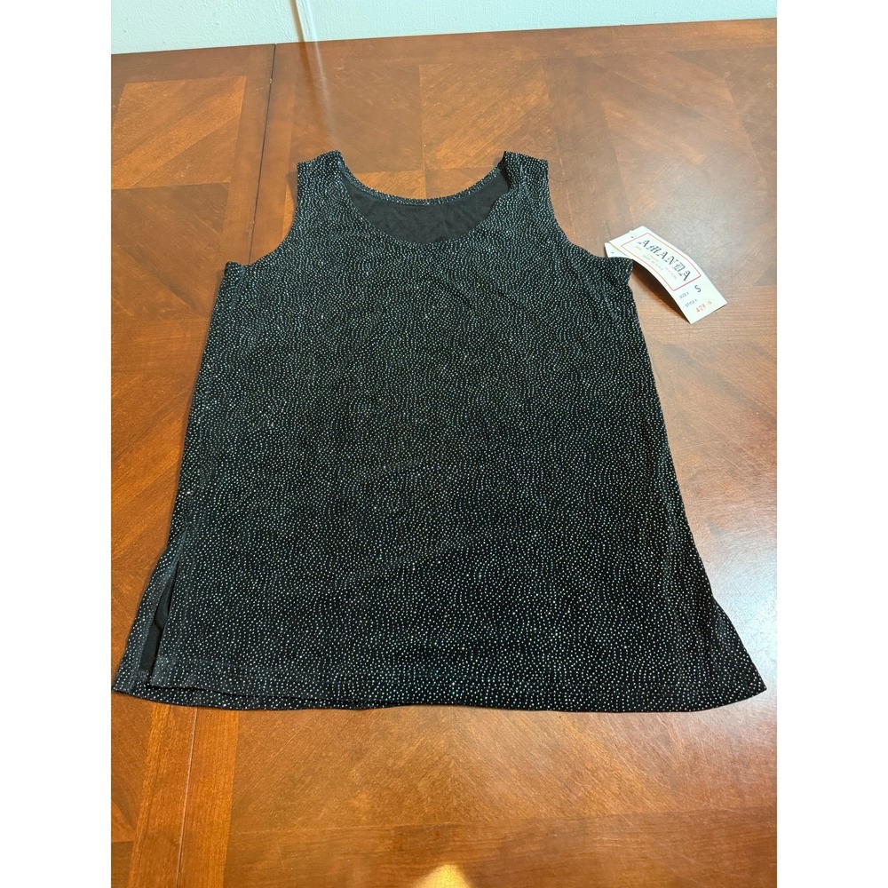VTG Y2K Amanda Black Slinky Shimmer Dot Tank Top Sz S party NOS